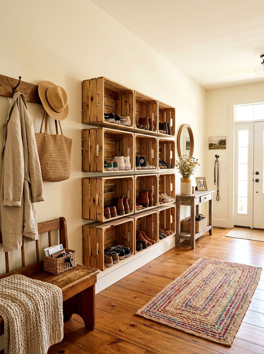 Wooden Shoe Crate - 30 shoe closet ideas