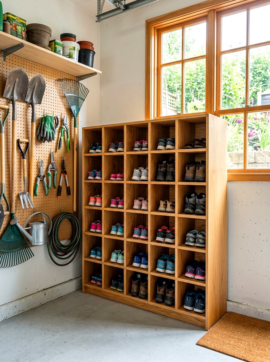 Wooden Shoe Cubbies - 30 garage shoe storage ideas