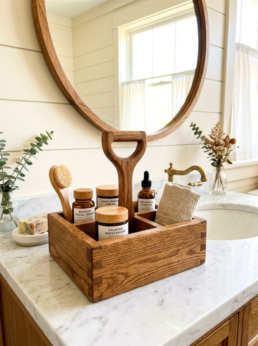 Wooden Skincare Caddy - 30 skincare station ideas