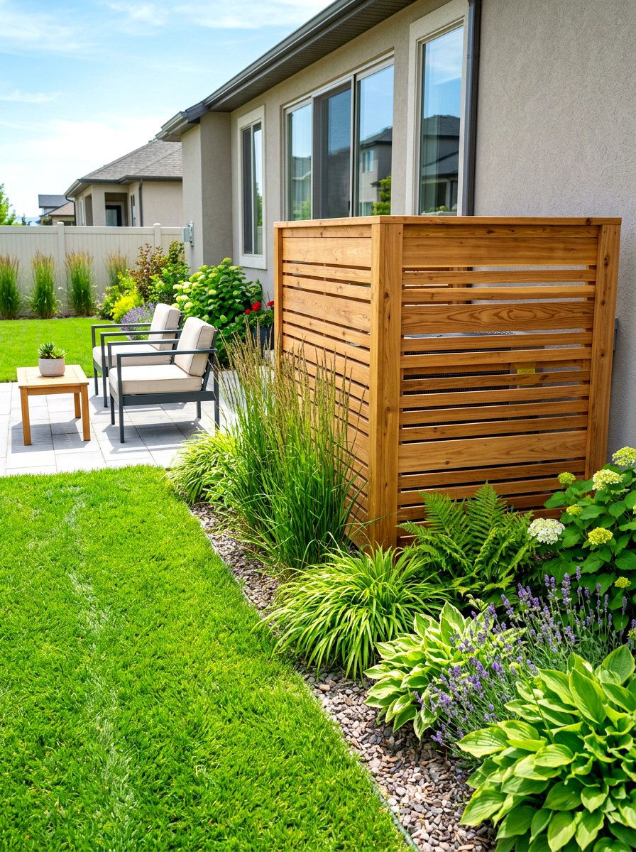 Wooden Slat AC Screen - 30 air conditioner screen ideas