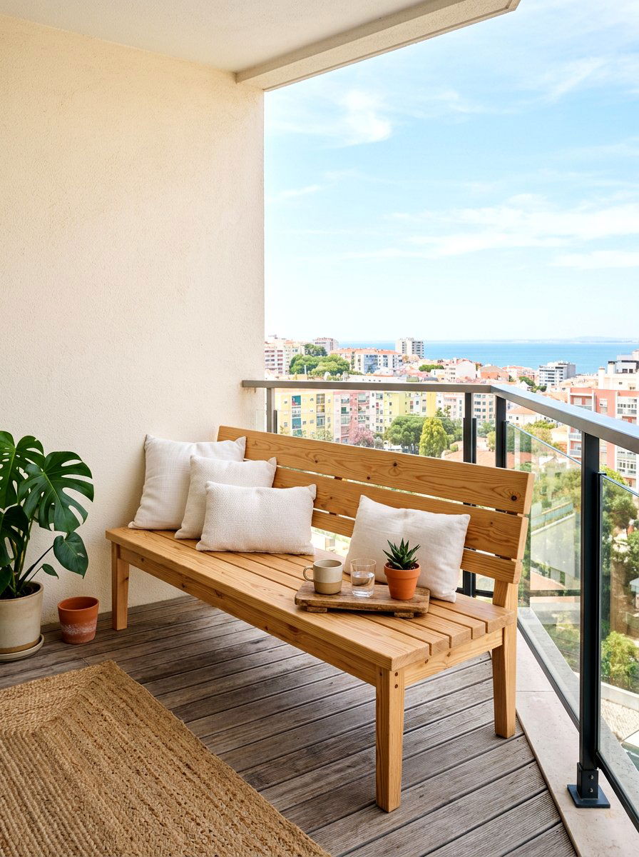 Wooden Slat Bench - 30 tiny balcony seating ideas