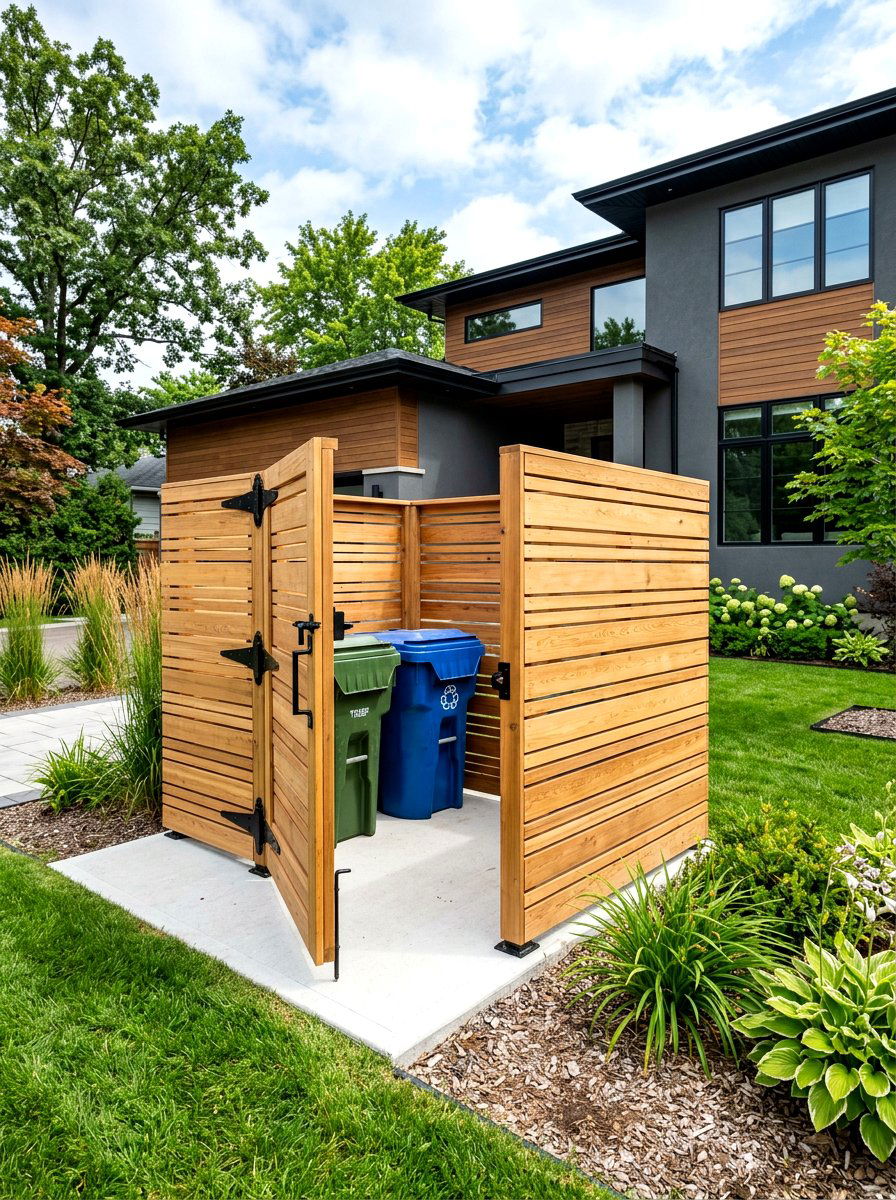 Wooden Slat Enclosure - 30 trash bin screen ideas