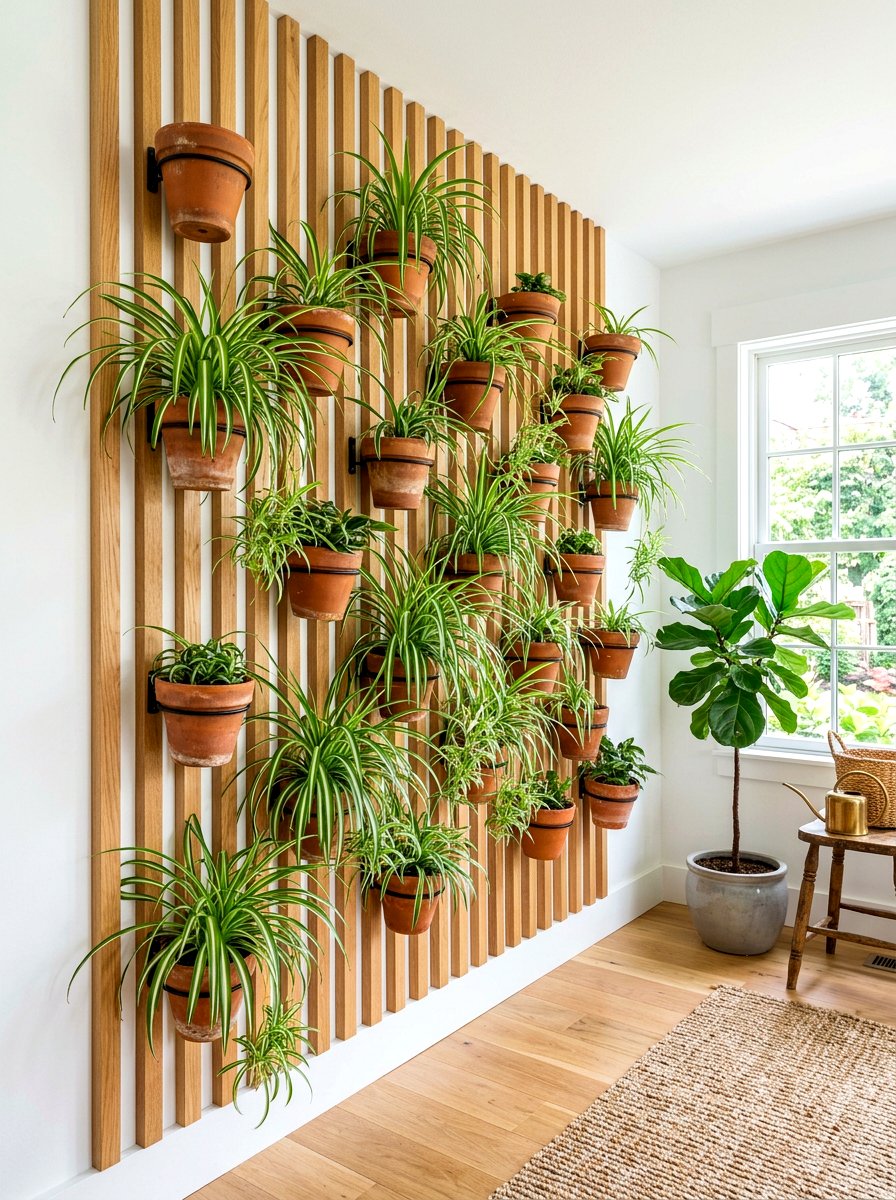 Wooden Slat Plant Wall - 30 vertical garden corner ideas