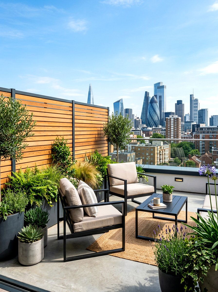 Wooden Slat Privacy Screen - 30 rooftop privacy screen ideas