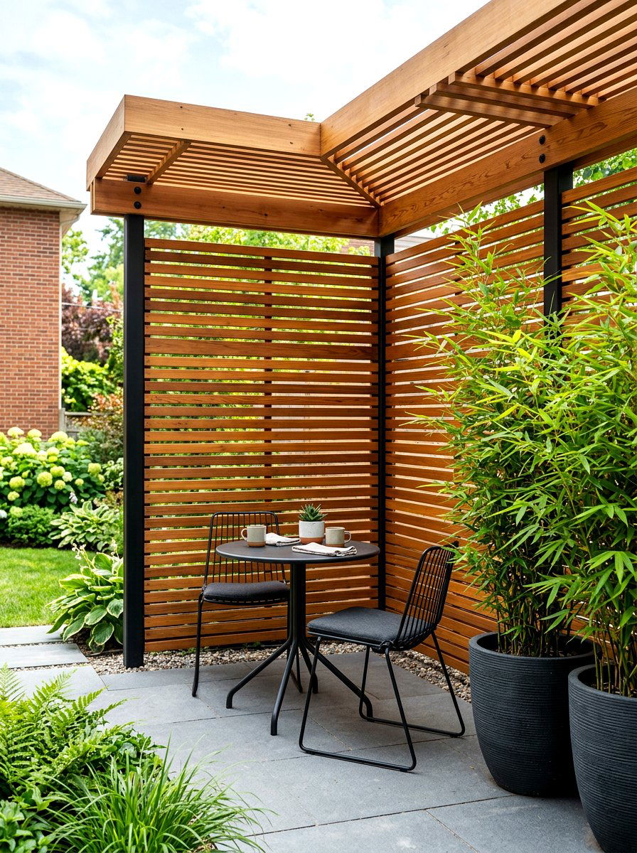Wooden Slat Privacy Screen - 30 shaded backyard ideas