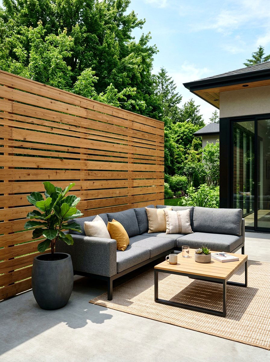 Wooden Slat Privacy Wall - 30 private patio screen ideas