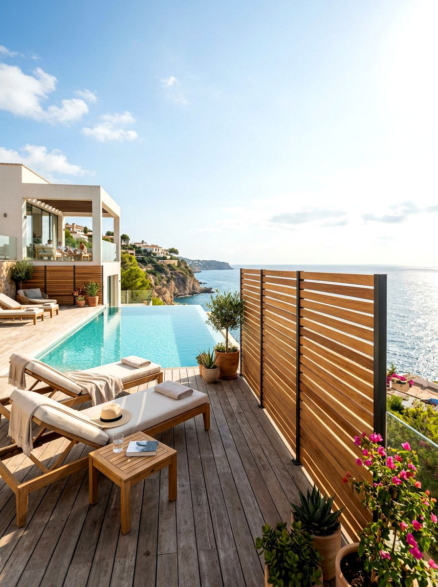 Wooden Slat Screen - 30 poolside privacy screen ideas