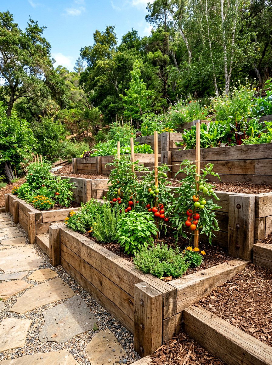 Wooden Sleeper Tiers - 30 tiered backyard ideas
