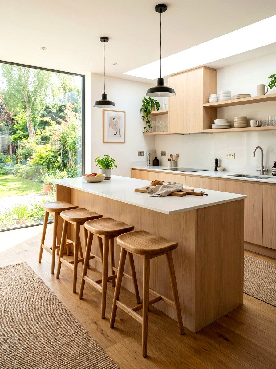 Wooden Stool Seating - 30 kitchen island seating ideas
