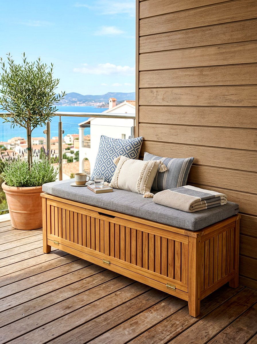 Wooden Storage Bench - 30 balcony furniture ideas