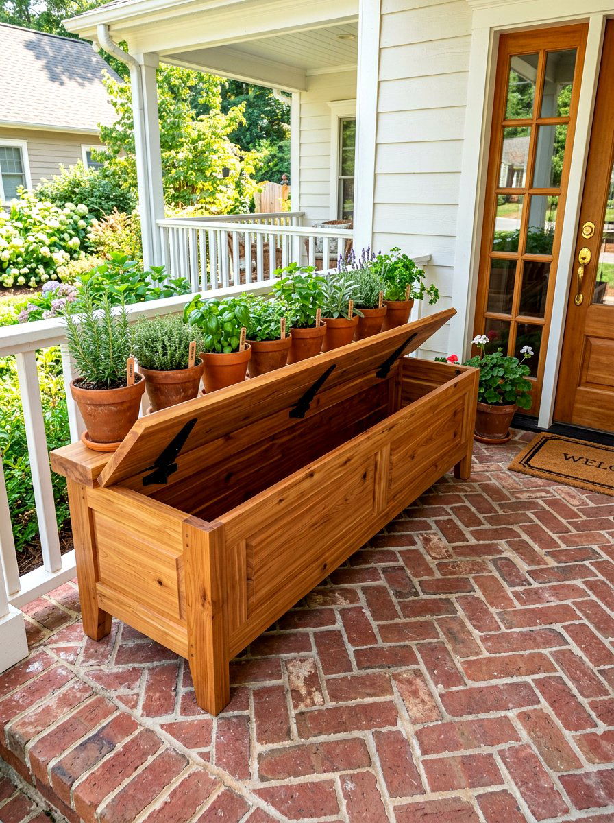 Wooden Storage Bench - 30 front porch bench ideas