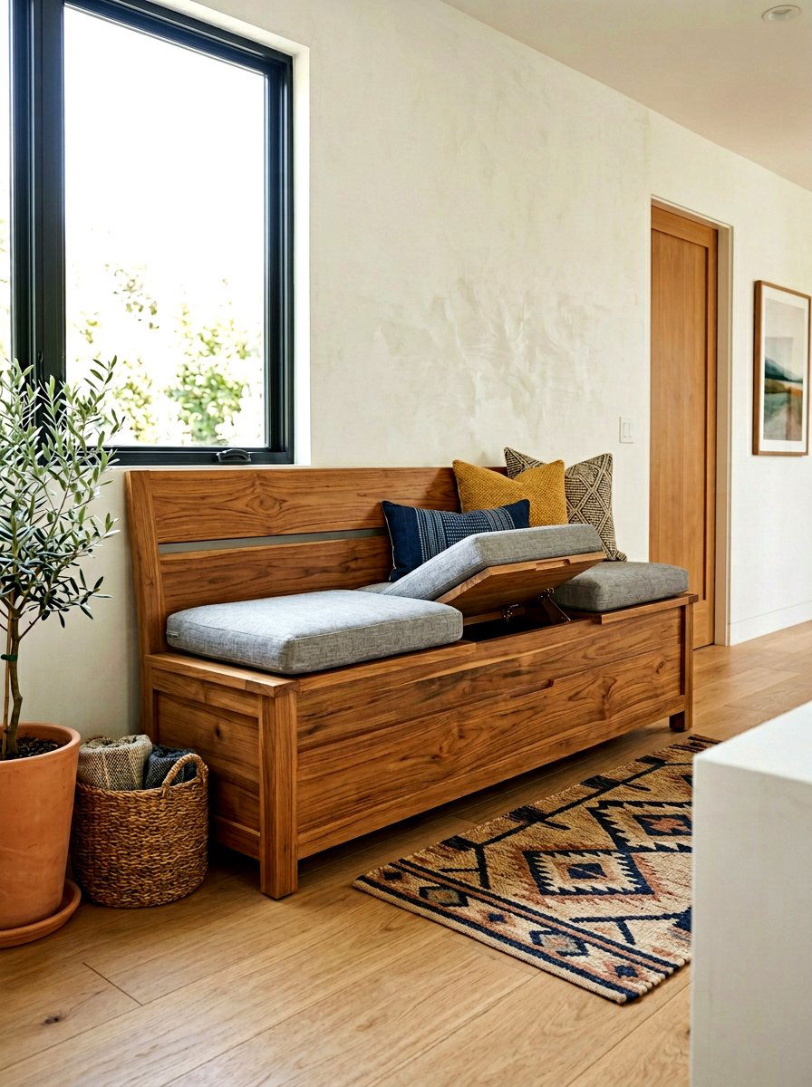 Wooden Storage Bench - 30 apartment patio ideas