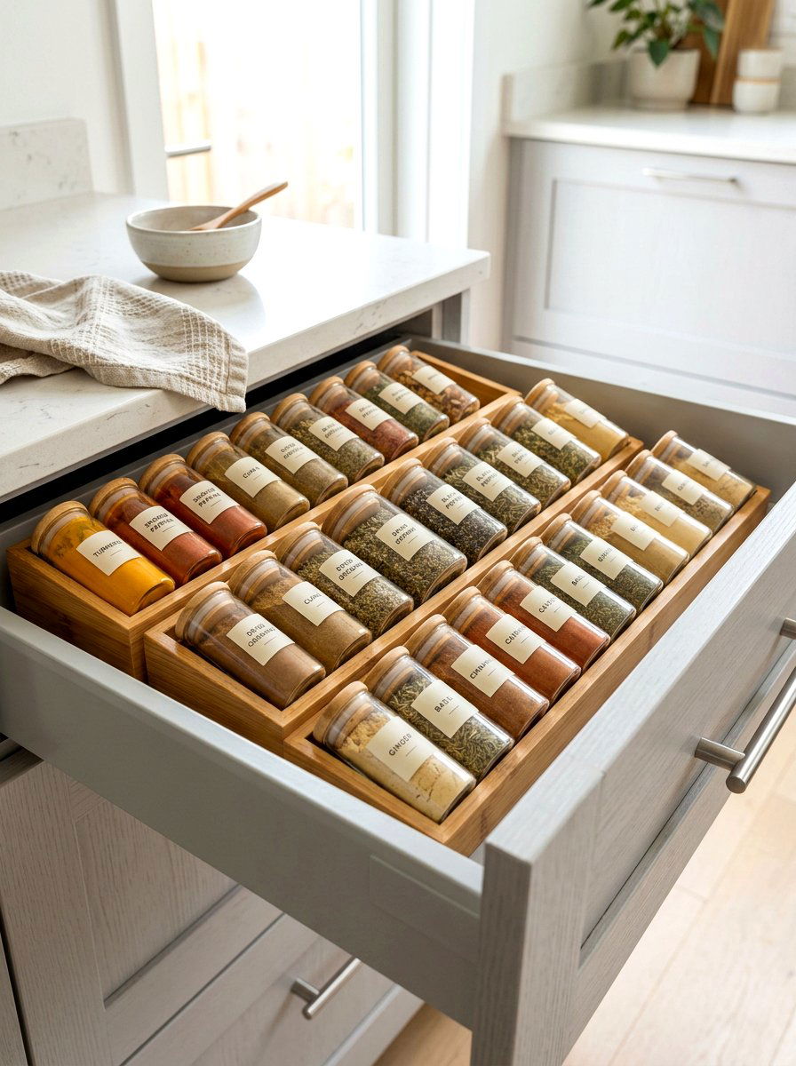 Wooden Tiered Spice Rack Drawer - 30 pull out spice rack ideas