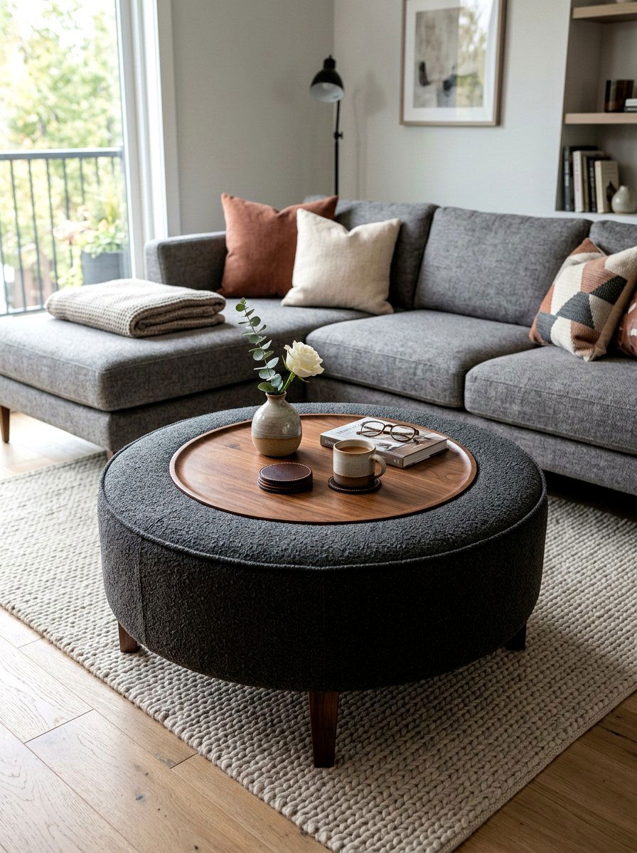 Wooden Tray Cocktail Ottoman - 30 ottoman styling ideas