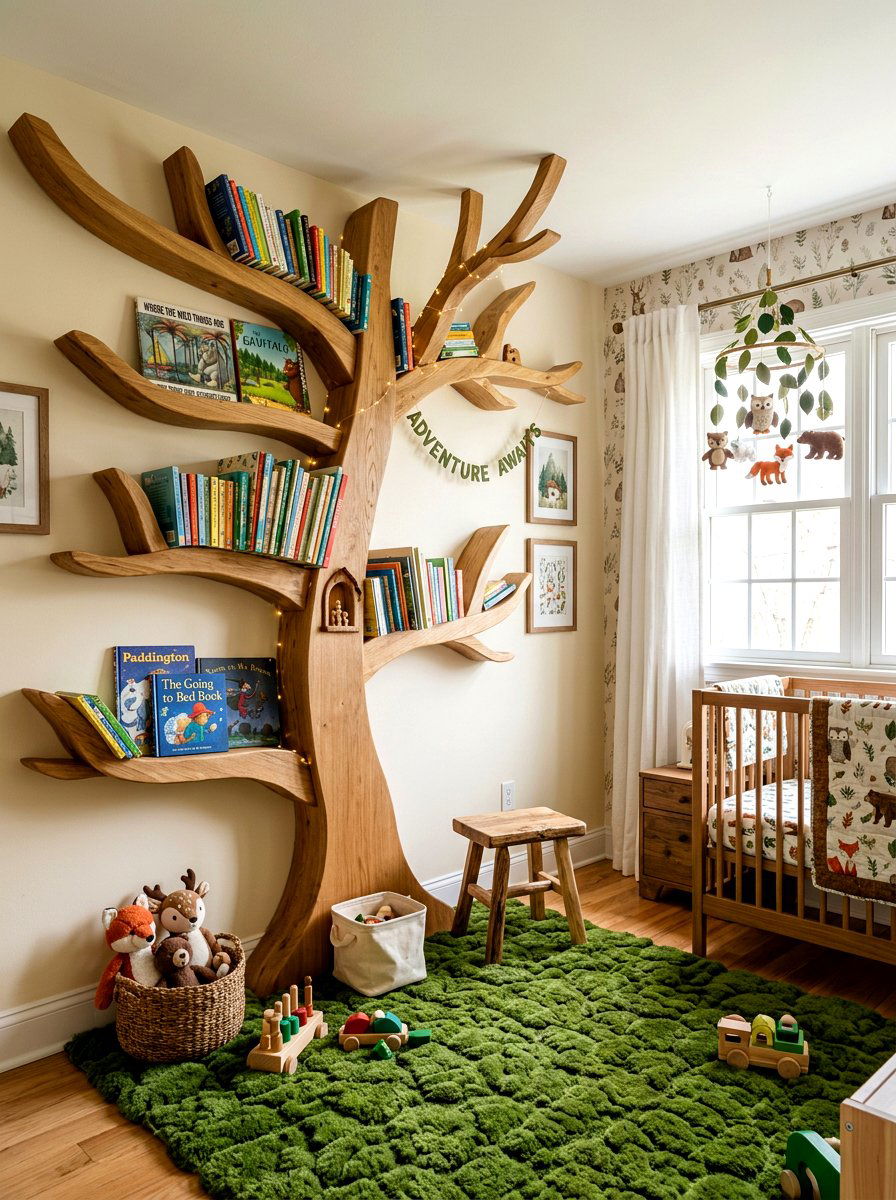 Wooden Tree Bookshelf - 30 nursery bookshelf ideas