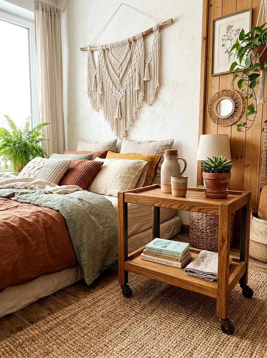 Wooden Utility Cart - 30 bedside cart storage ideas