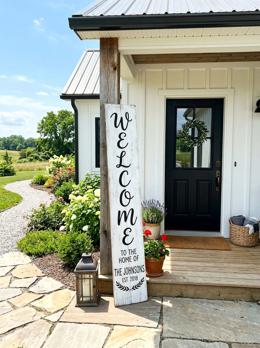 Wooden Welcome Sign - 30 front steps decor ideas
