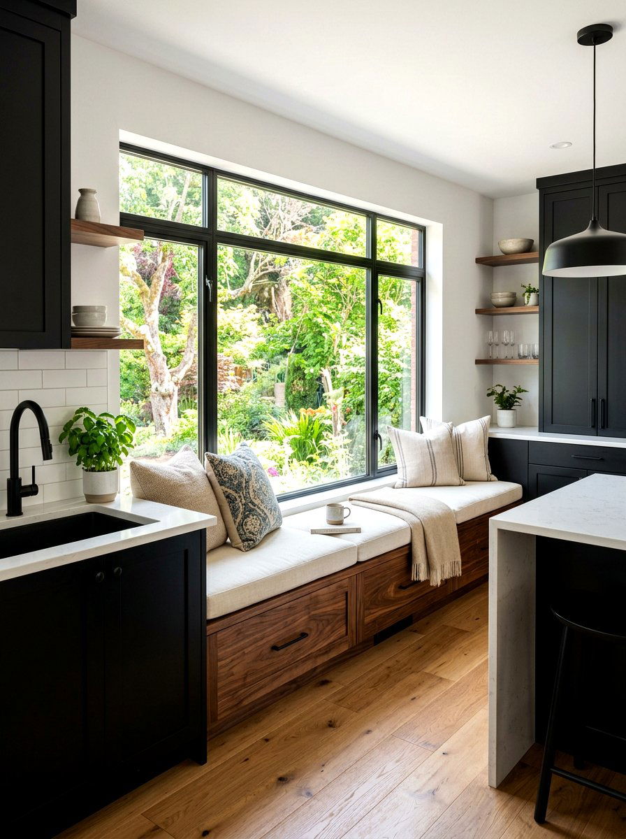 Wooden Window Seat - 30 cozy kitchen window seat ideas