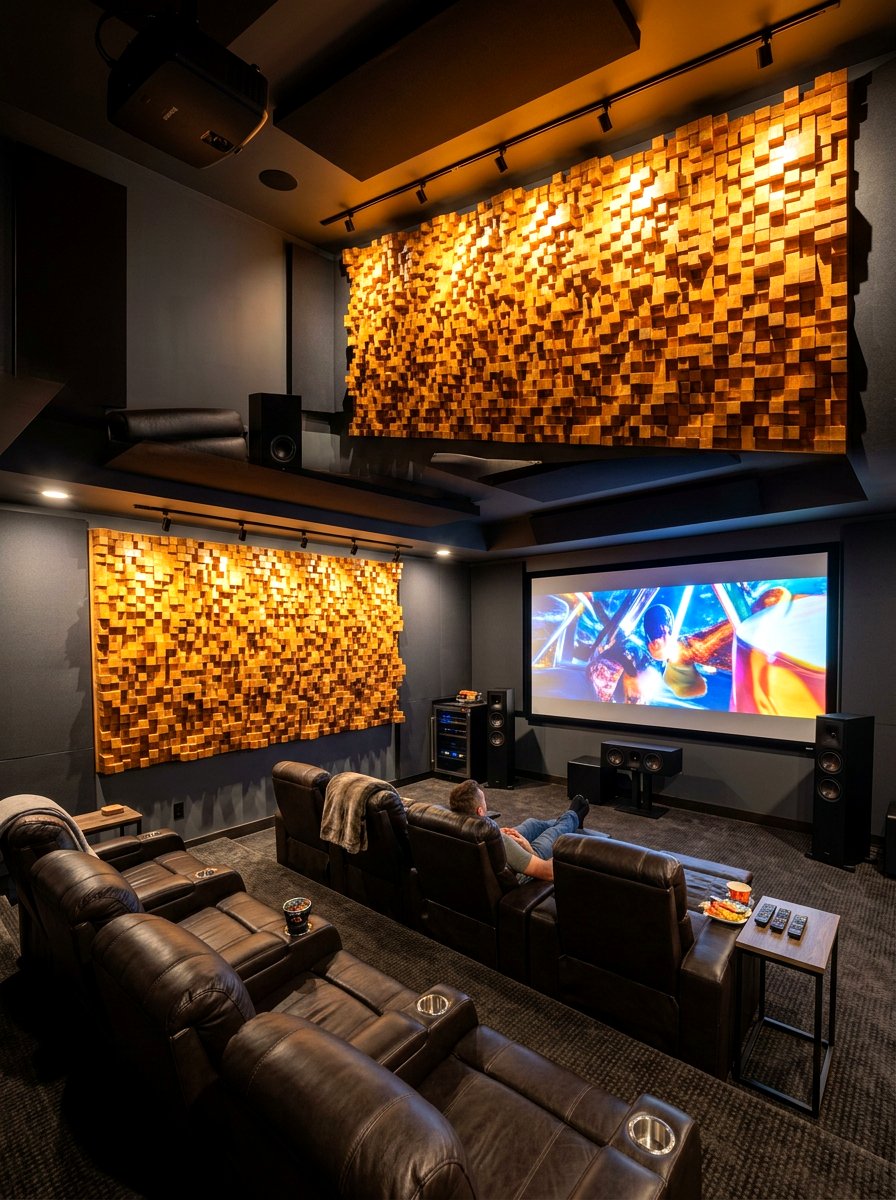 Wooden acoustic diffuser - 30 acoustic living room ideas