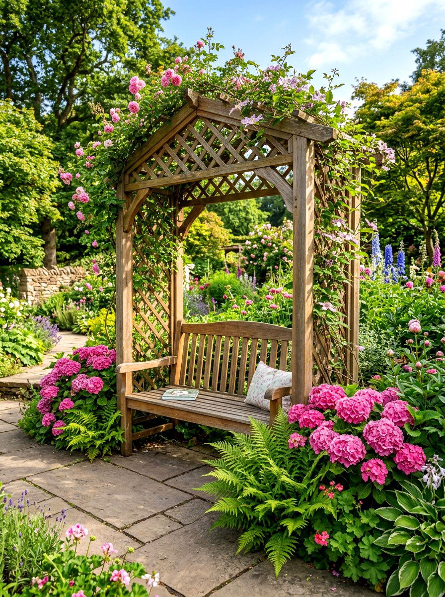 Wooden arbor bench - 30 garden arbor seating ideas