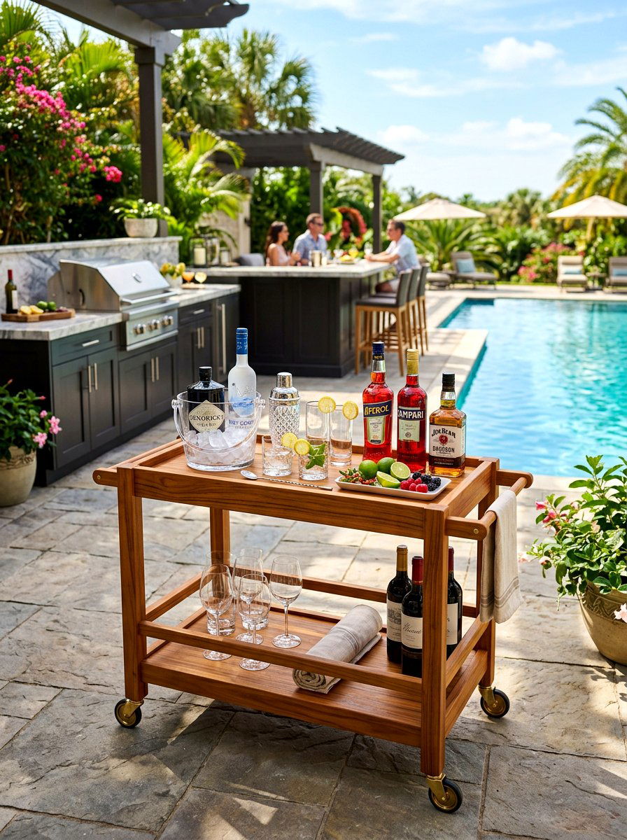 Wooden bar cart - 30 wooden patio furniture ideas