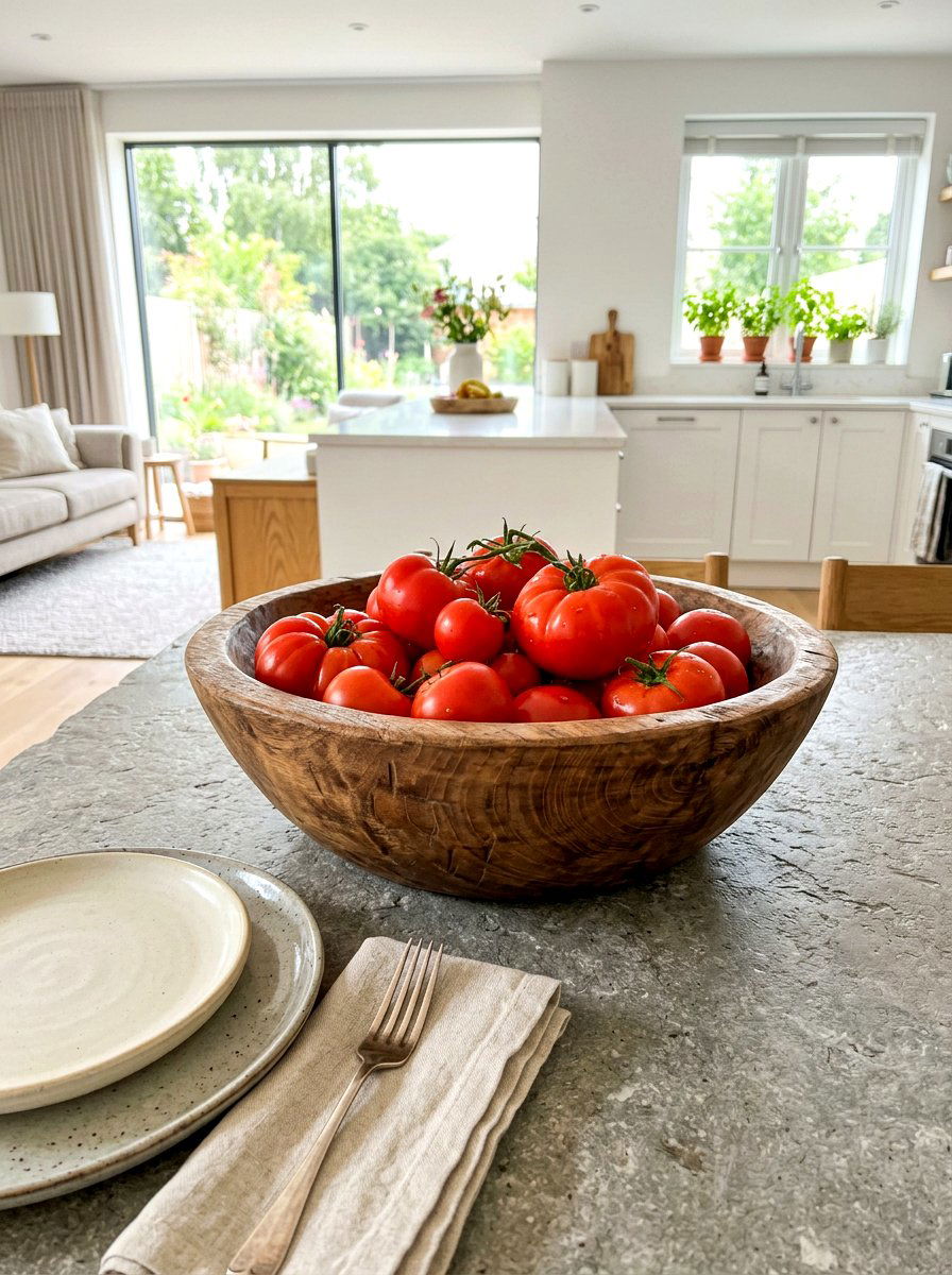 Wooden bowl tomato display - 30 tomato tablescape ideas