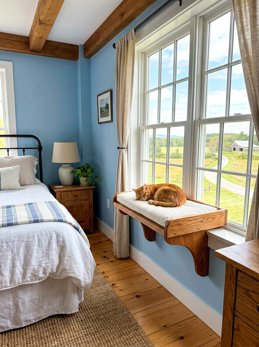 Wooden cat window shelf - 30 cat window perch ideas