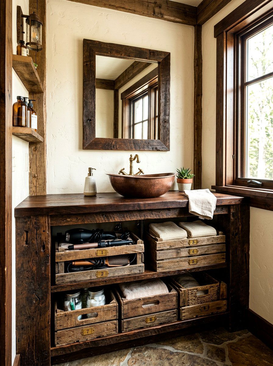 Wooden crate storage - 30 under sink bathroom storage ideas