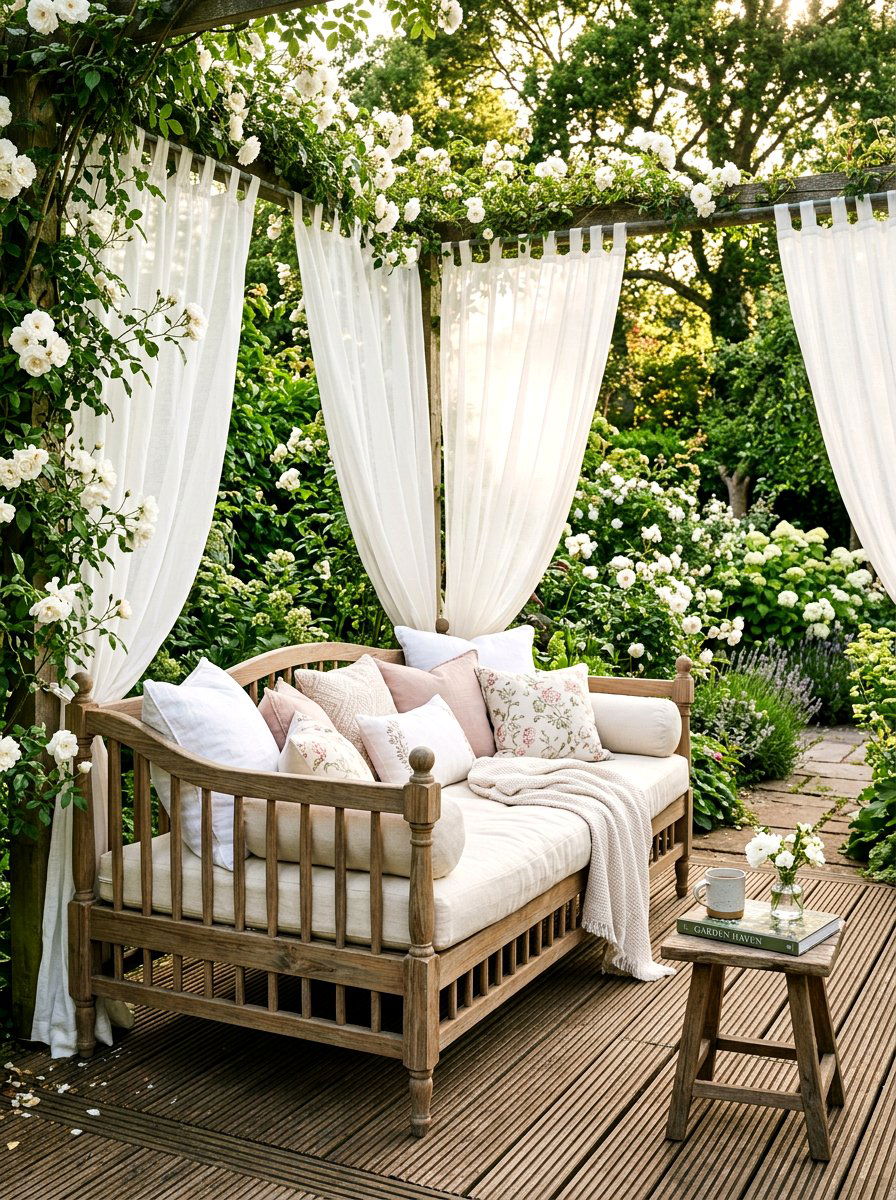 Wooden daybed with cushions - 30 wooden patio furniture ideas