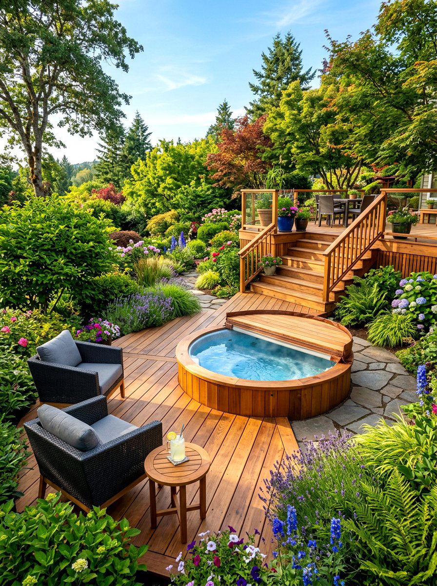 Wooden deck hot tub - 30 small hot tub patio ideas