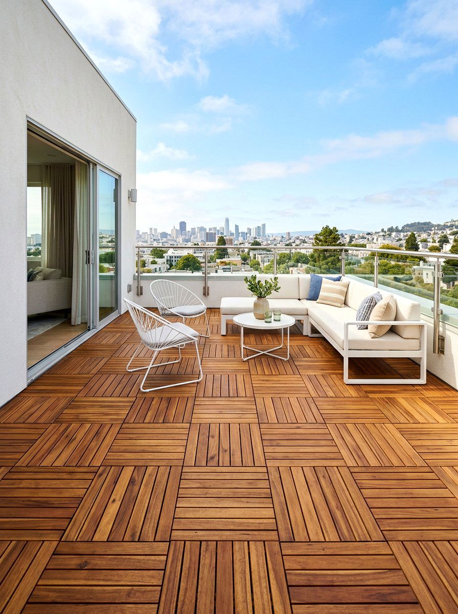 Wooden deck tiles - 30 city terrace decor ideas