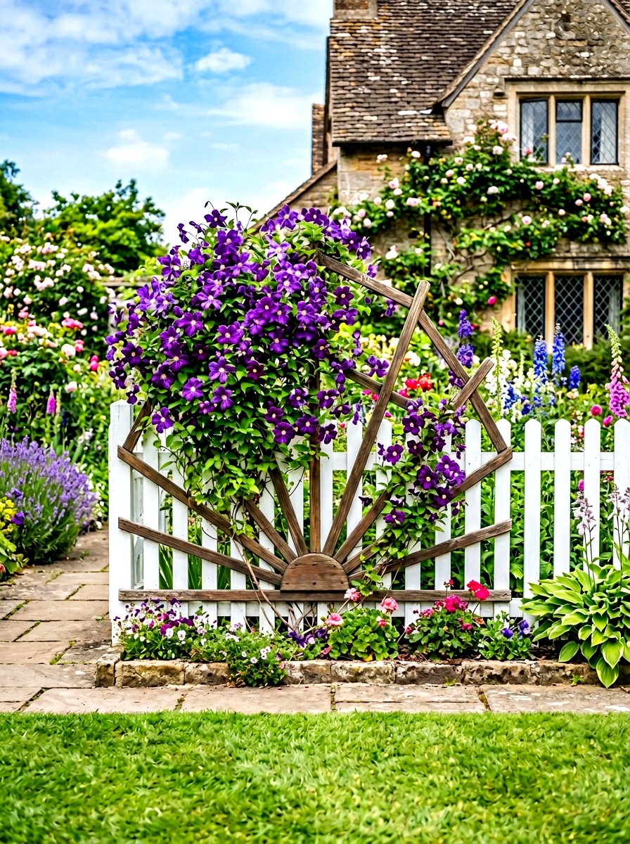 Wooden fan trellis - 30 clematis trellis ideas