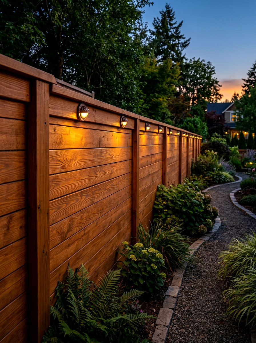 Wooden fence accent lighting - 30 fence lighting ideas