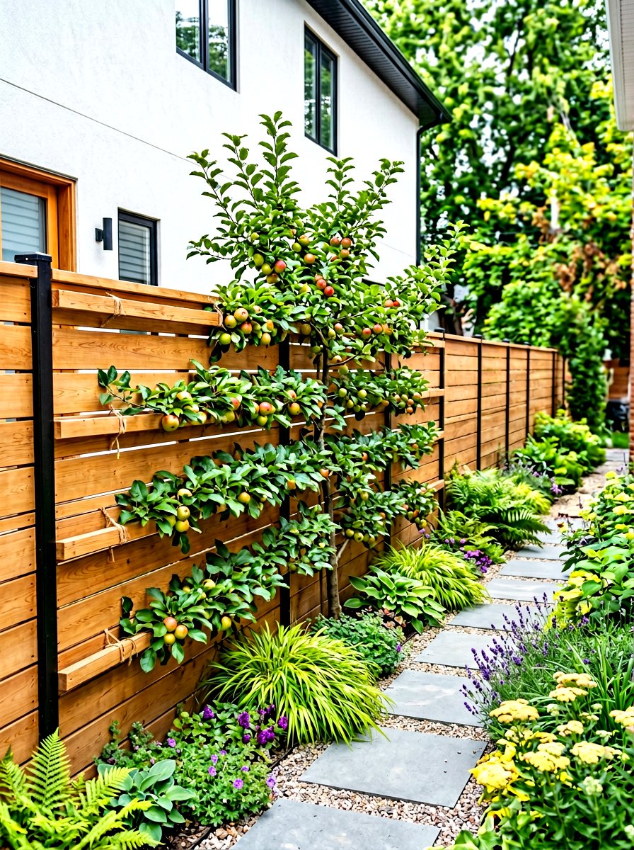 Wooden fence espalier - 30 espalier wall garden ideas