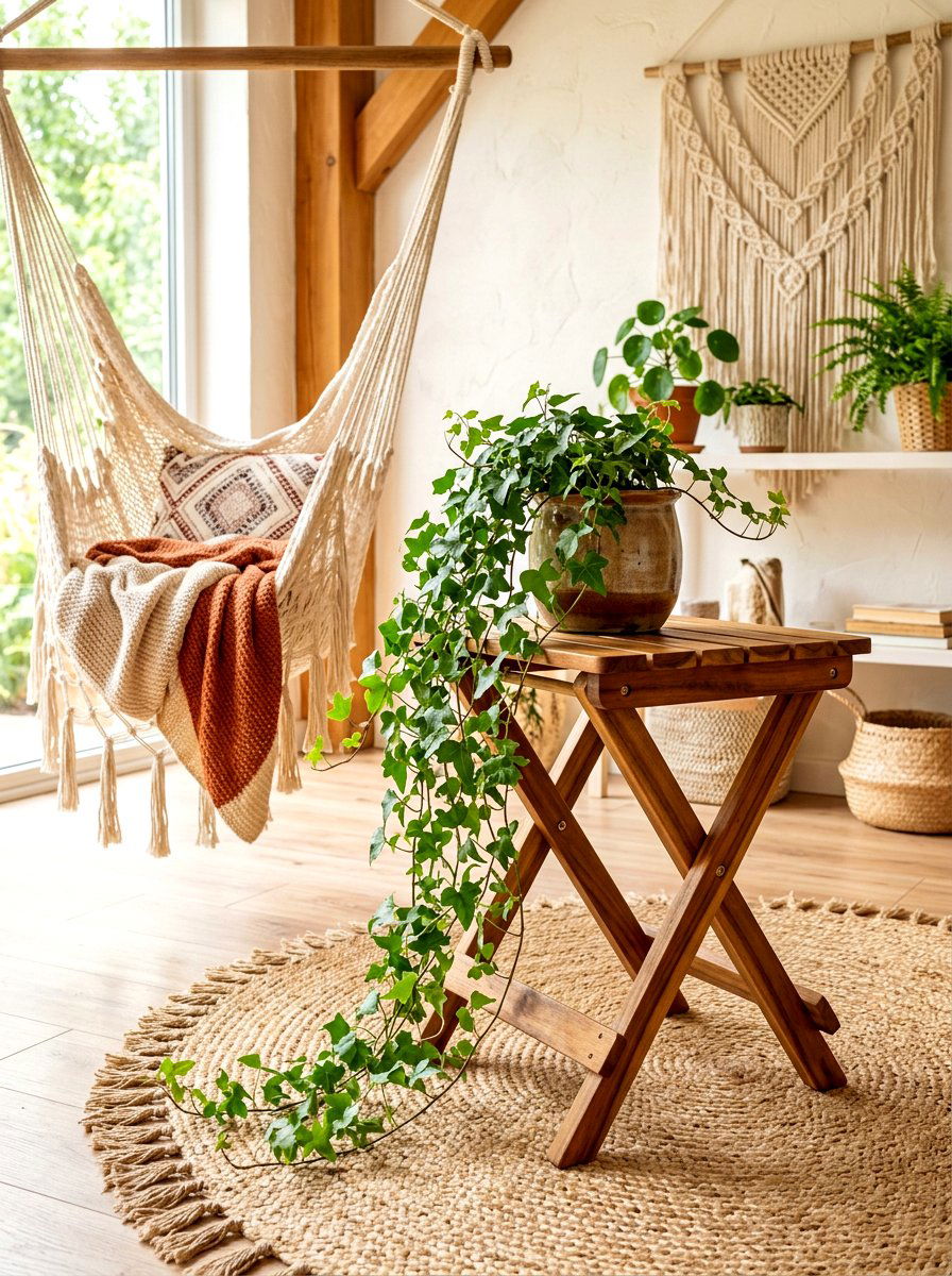 Wooden folding stool - 30 boho outdoor furniture ideas