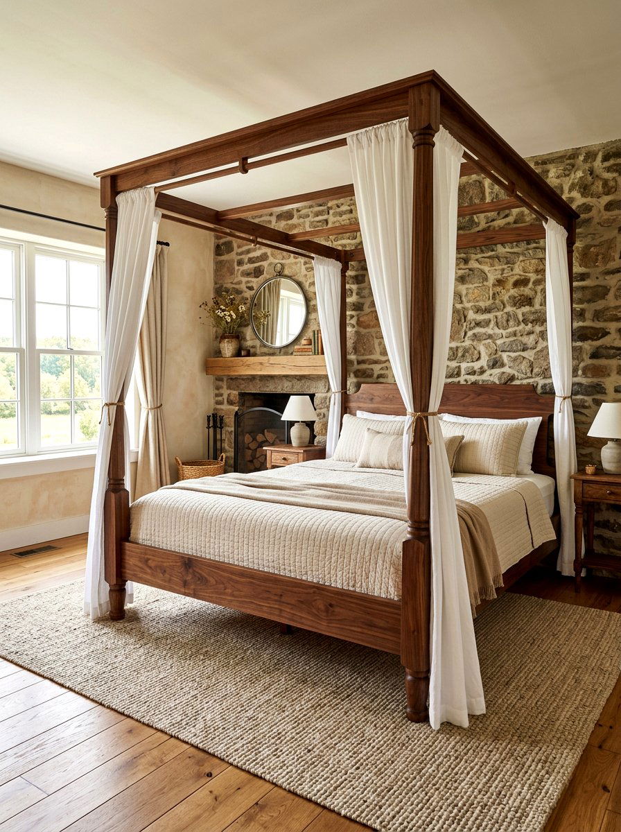 Wooden four poster bed - 30 draped canopy bed ideas