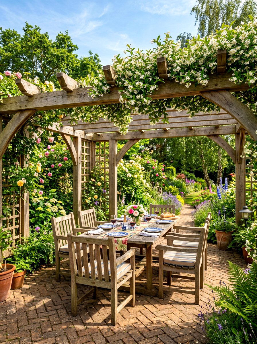 Wooden garden pergola - 30 courtyard garden ideas