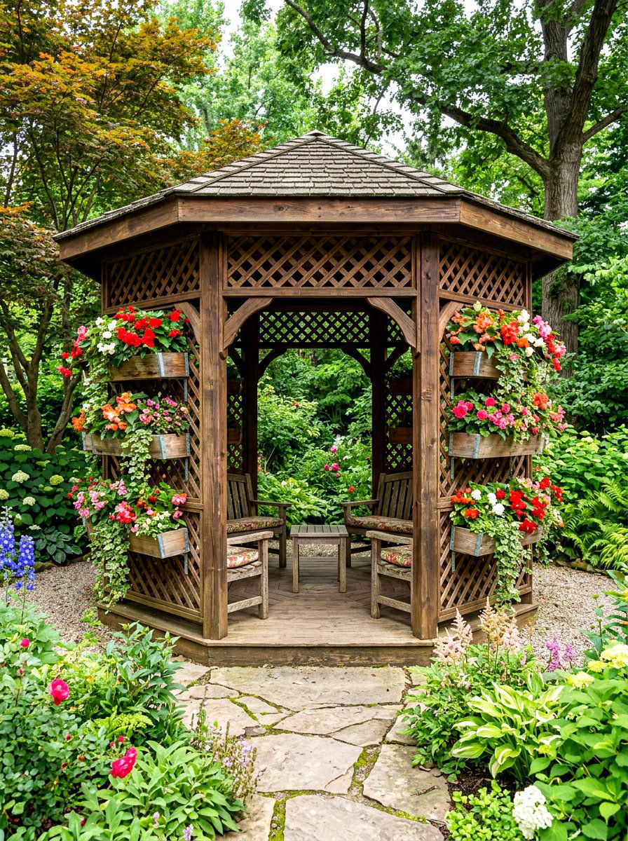 Wooden gazebo screen planters - 30 gazebo planter ideas