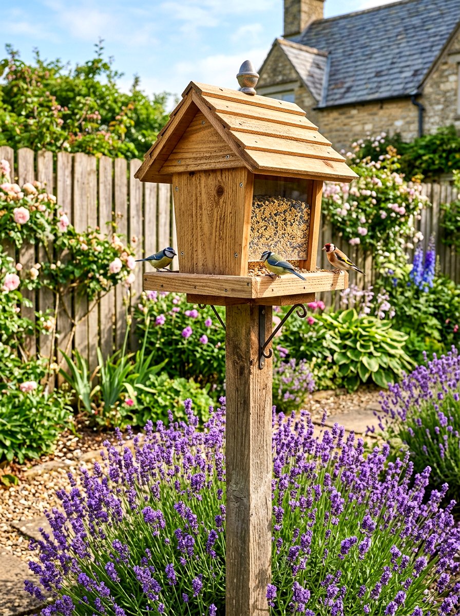Wooden hopper bird feeder - 30 bird feeder garden ideas