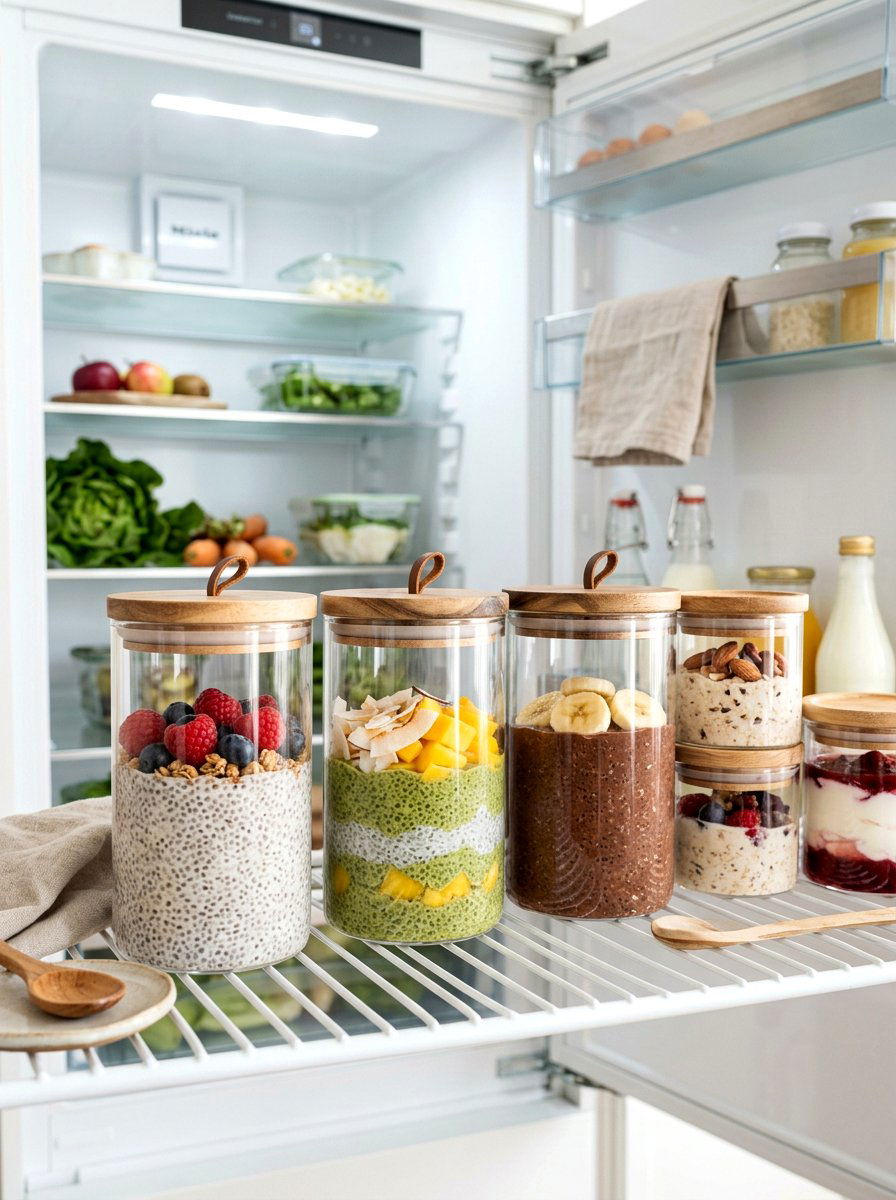 Wooden lid glass canister - 30 aesthetic fridge organization ideas