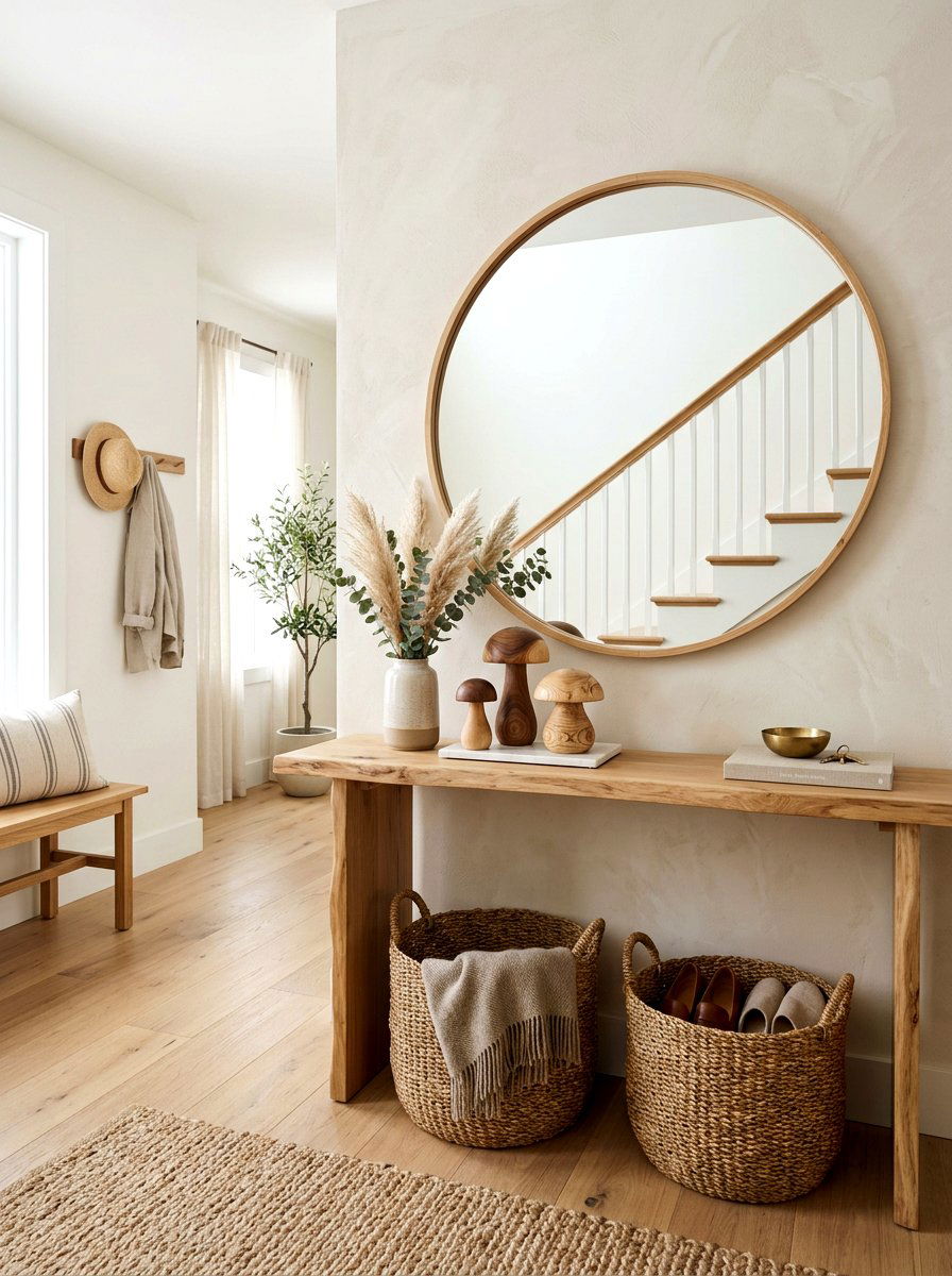 Wooden mushroom entryway console - 30 mushroom fall decor ideas