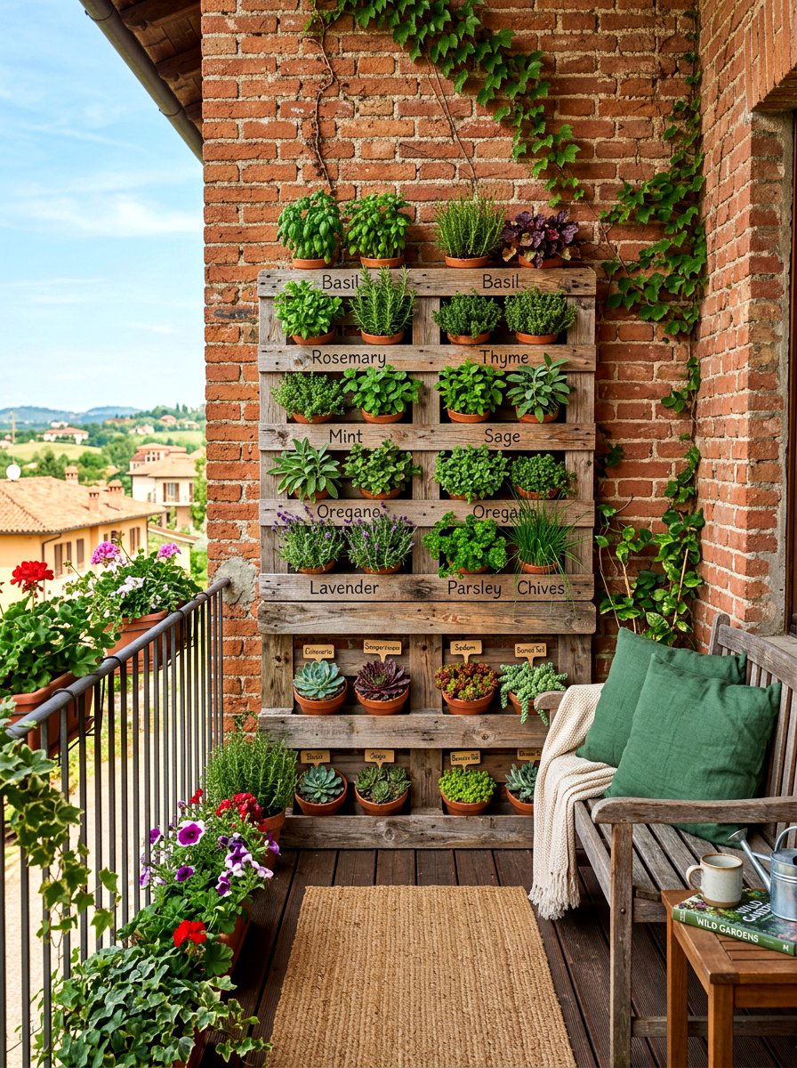 Wooden pallet garden balcony - 30 apartment vertical garden ideas