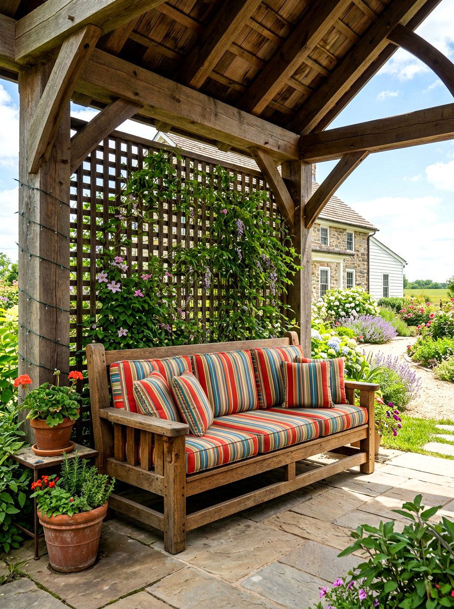 Wooden pavilion bench - 30 pavilion lounge furniture ideas