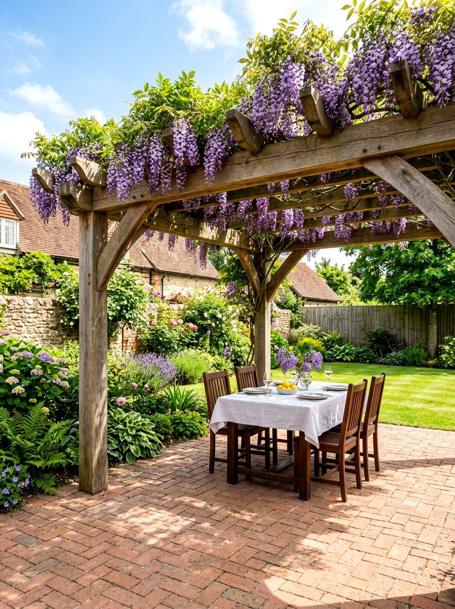 Wooden pergola structure - 30 corner yard landscaping ideas