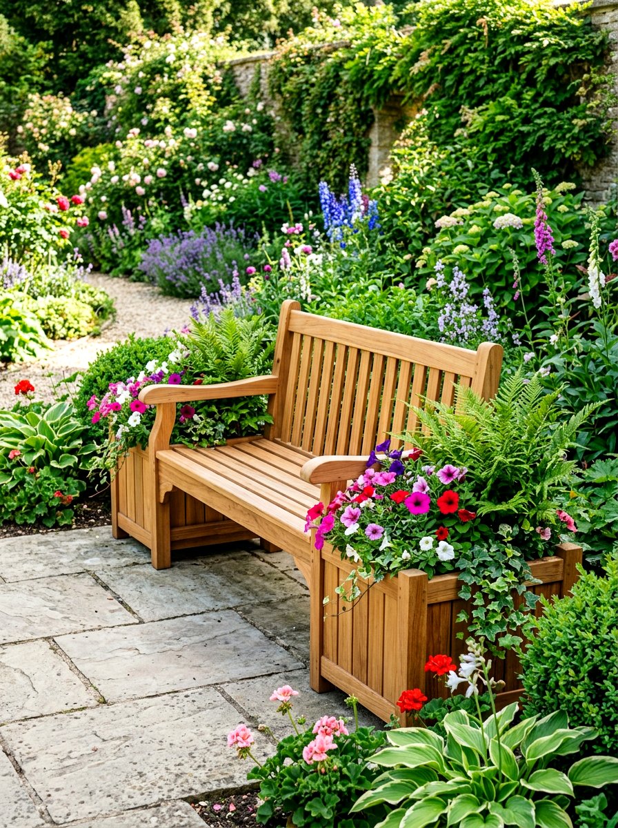 Wooden planter bench - 30 patio bench with planter ideas