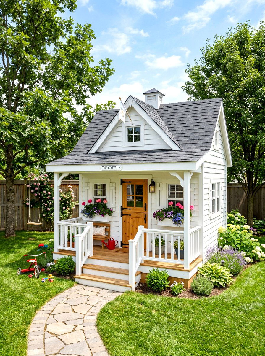 Wooden playhouse - 30 kids backyard play area ideas