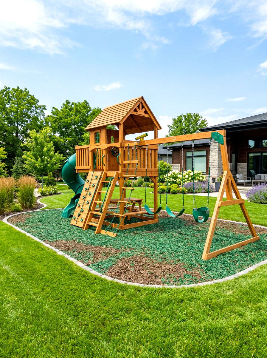 Wooden playset - 30 kids backyard play area ideas