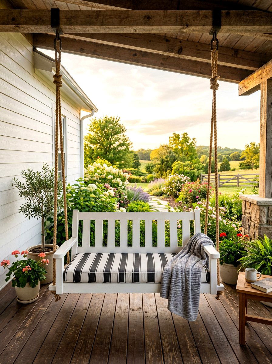 Wooden porch swing - 30 loveseat porch seating ideas