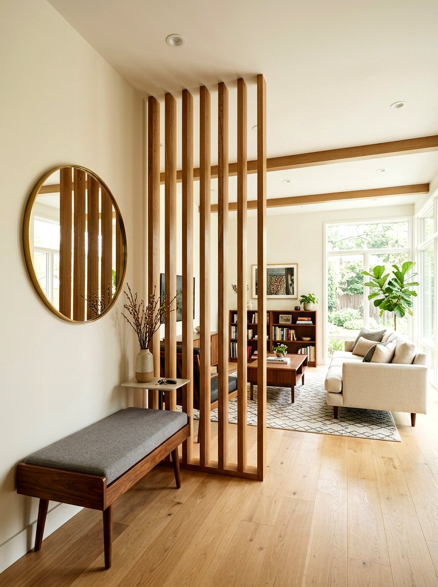 Wooden slat partition - 30 partial divider studio ideas