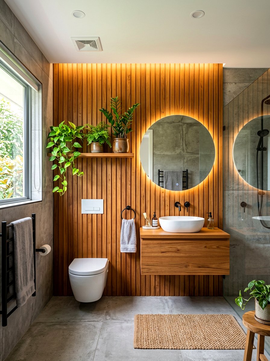 Wooden slat wall - 30 bathroom makeover ideas
